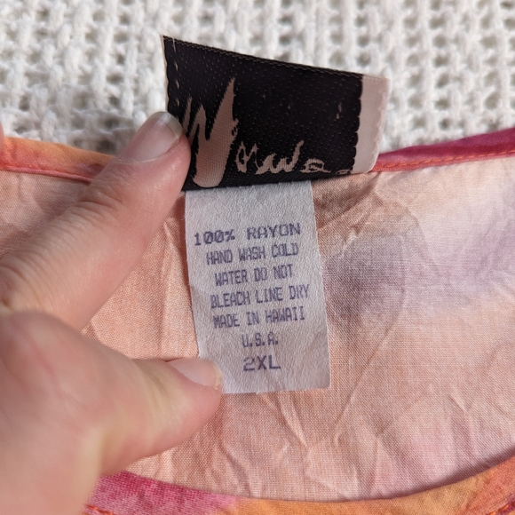 VTG Mamo HOWELL Rayon Floral Orange Blouse Top Women's Plus Size 2X Made Hawaii - Picture 5 of 8